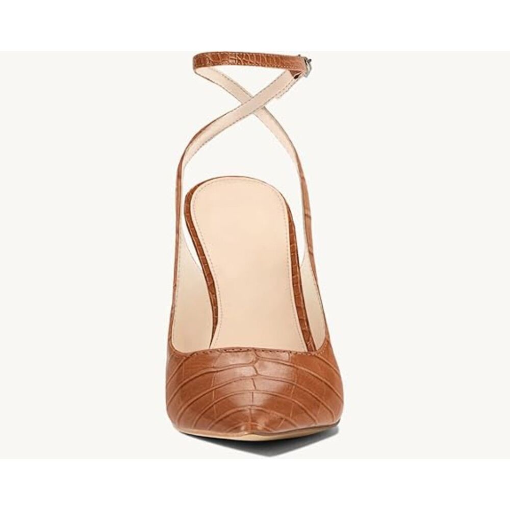 Women's Caramel Closed Toe Faux Leather Slingback High-Heel Wedding Pumps Shoes